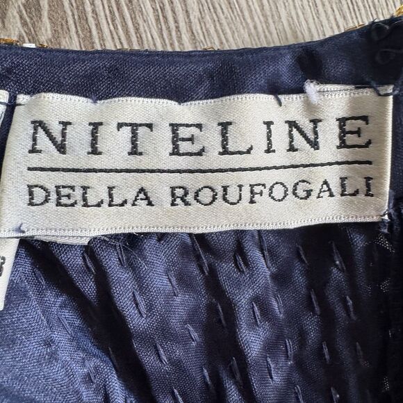 Niteline Della Roufogali Gold Beaded Cocktail Night Out Sexy Dress Size 2 Blue - Picture 10 of 16
